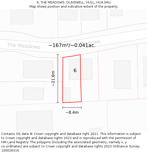 6, THE MEADOWS, DUNSWELL, HULL, HU6 0AU: Plot and title map