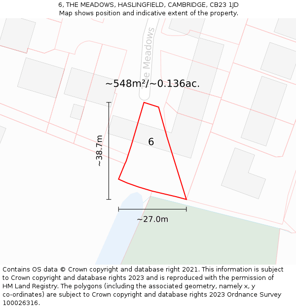 6, THE MEADOWS, HASLINGFIELD, CAMBRIDGE, CB23 1JD: Plot and title map