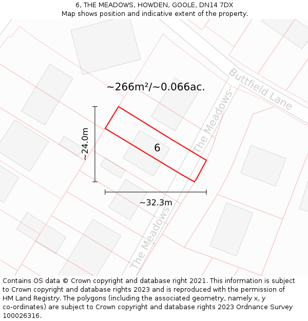 6, THE MEADOWS, HOWDEN, GOOLE, DN14 7DX: Plot and title map