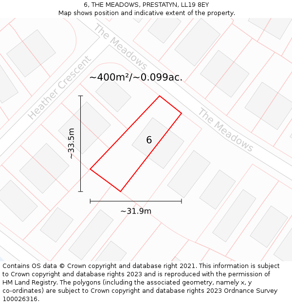 6, THE MEADOWS, PRESTATYN, LL19 8EY: Plot and title map