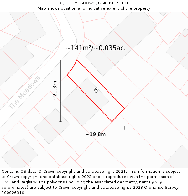 6, THE MEADOWS, USK, NP15 1BT: Plot and title map
