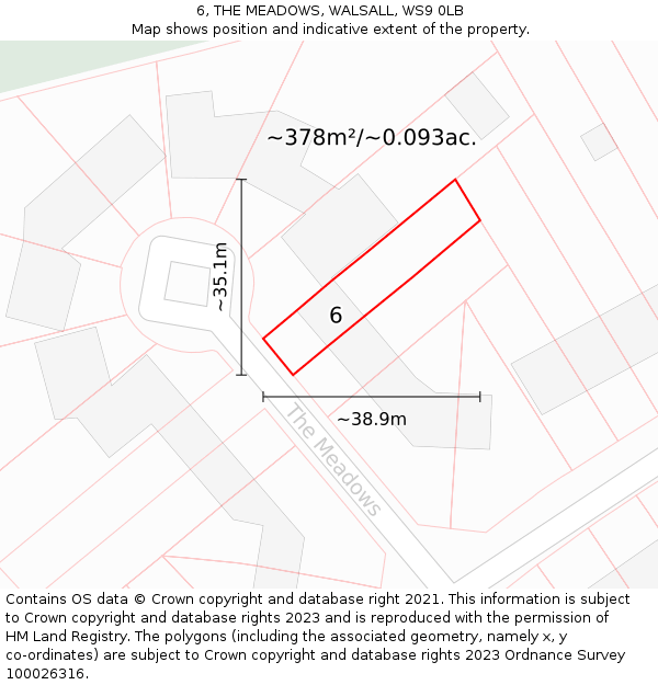 6, THE MEADOWS, WALSALL, WS9 0LB: Plot and title map