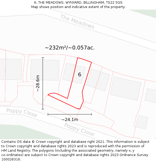 6, THE MEADOWS, WYNYARD, BILLINGHAM, TS22 5GS: Plot and title map