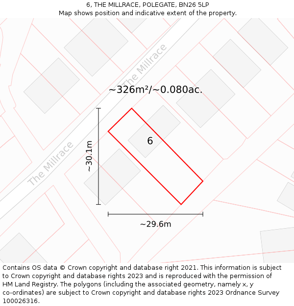 6, THE MILLRACE, POLEGATE, BN26 5LP: Plot and title map