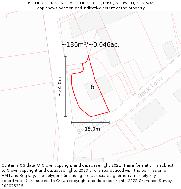 6, THE OLD KINGS HEAD, THE STREET, LYNG, NORWICH, NR9 5QZ: Plot and title map