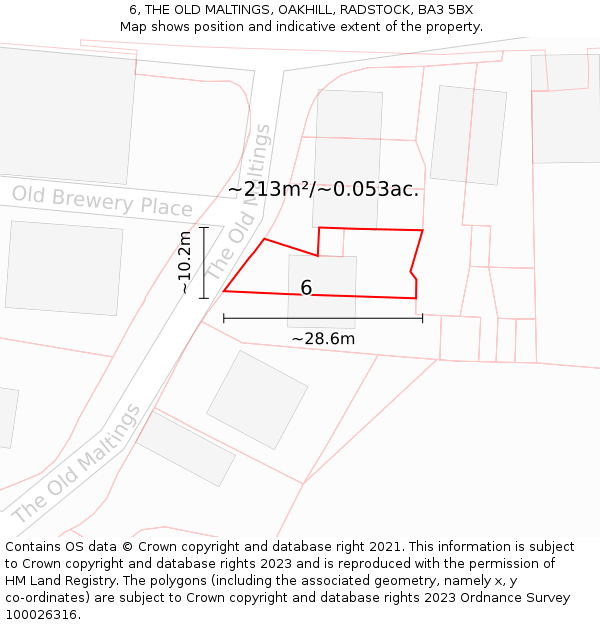 6, THE OLD MALTINGS, OAKHILL, RADSTOCK, BA3 5BX: Plot and title map