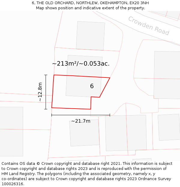 6, THE OLD ORCHARD, NORTHLEW, OKEHAMPTON, EX20 3NH: Plot and title map