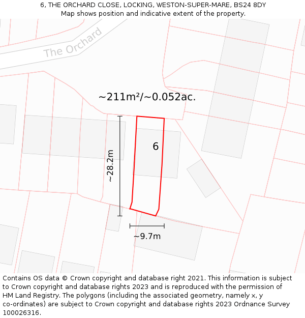 6, THE ORCHARD CLOSE, LOCKING, WESTON-SUPER-MARE, BS24 8DY: Plot and title map