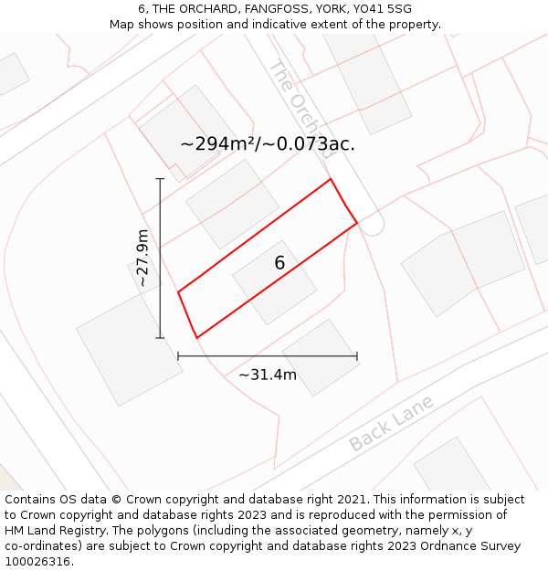 6, THE ORCHARD, FANGFOSS, YORK, YO41 5SG: Plot and title map