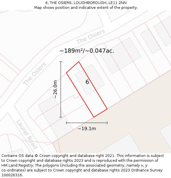 6, THE OSIERS, LOUGHBOROUGH, LE11 2NN: Plot and title map