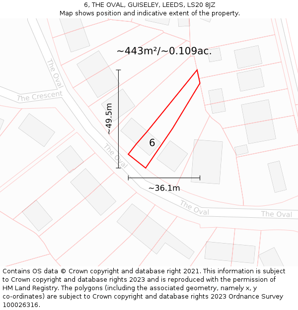 6, THE OVAL, GUISELEY, LEEDS, LS20 8JZ: Plot and title map