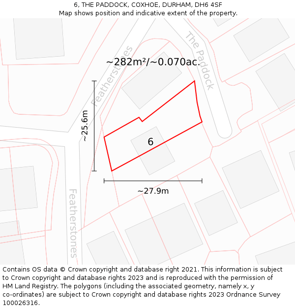 6, THE PADDOCK, COXHOE, DURHAM, DH6 4SF: Plot and title map