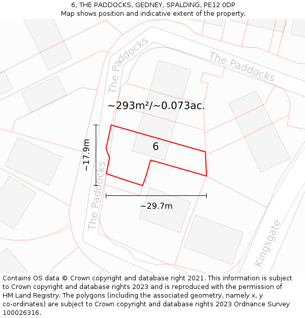6, THE PADDOCKS, GEDNEY, SPALDING, PE12 0DP: Plot and title map