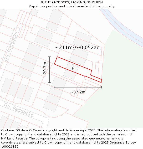 6, THE PADDOCKS, LANCING, BN15 8DN: Plot and title map
