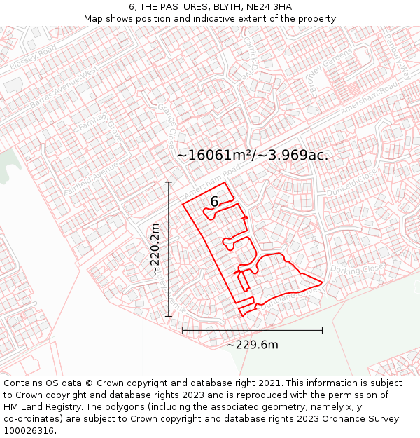 6, THE PASTURES, BLYTH, NE24 3HA: Plot and title map