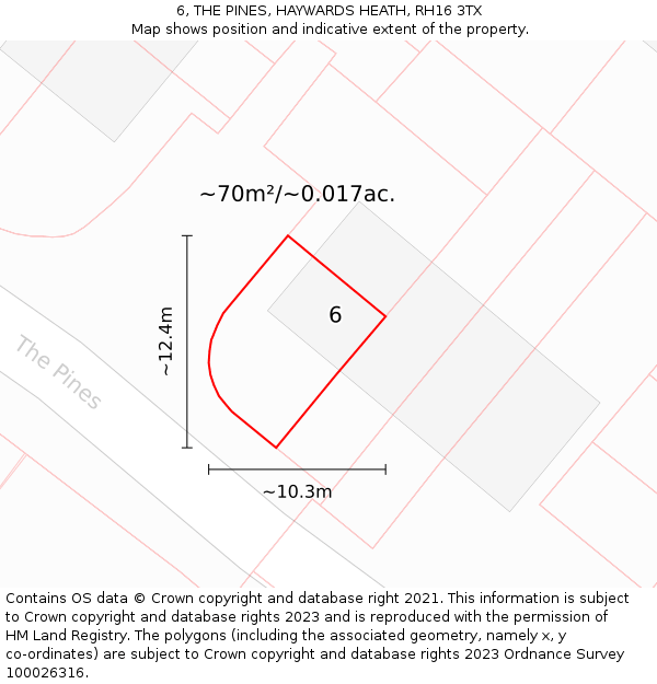 6, THE PINES, HAYWARDS HEATH, RH16 3TX: Plot and title map