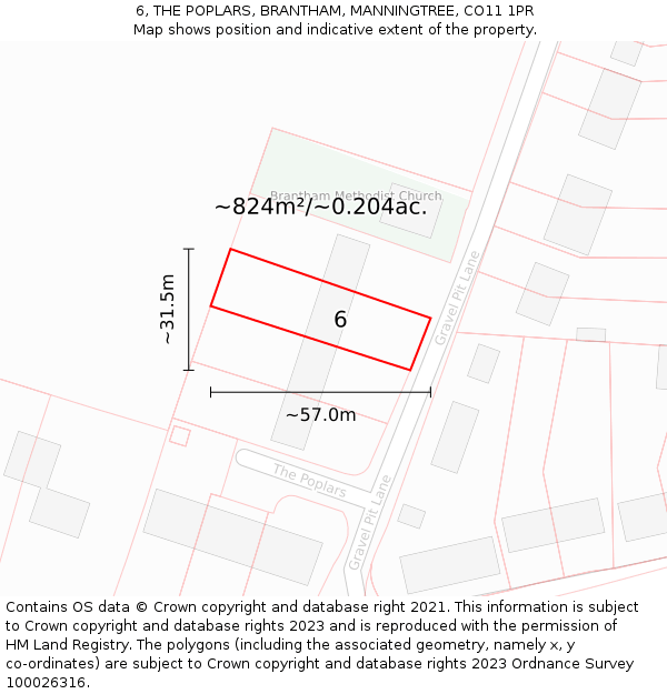 6, THE POPLARS, BRANTHAM, MANNINGTREE, CO11 1PR: Plot and title map