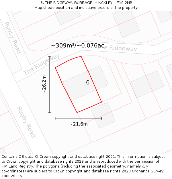 6, THE RIDGEWAY, BURBAGE, HINCKLEY, LE10 2NR: Plot and title map