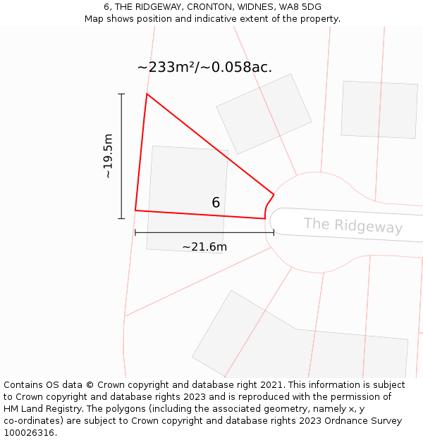 6, THE RIDGEWAY, CRONTON, WIDNES, WA8 5DG: Plot and title map