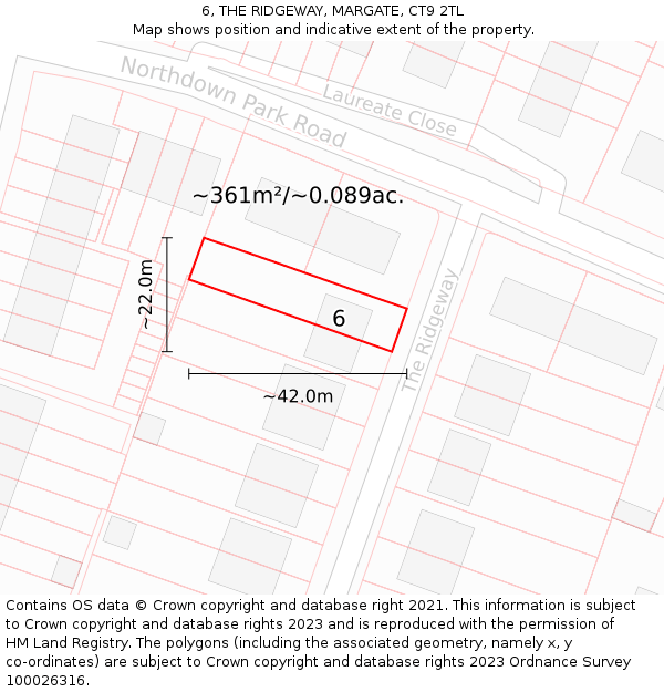 6, THE RIDGEWAY, MARGATE, CT9 2TL: Plot and title map