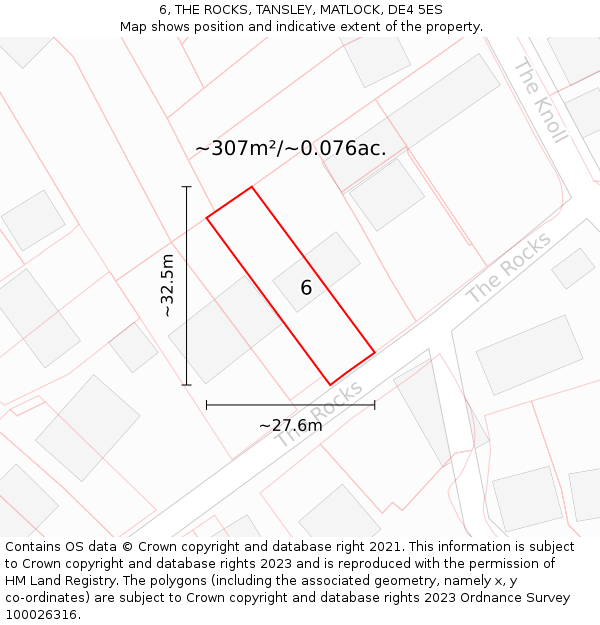 6, THE ROCKS, TANSLEY, MATLOCK, DE4 5ES: Plot and title map