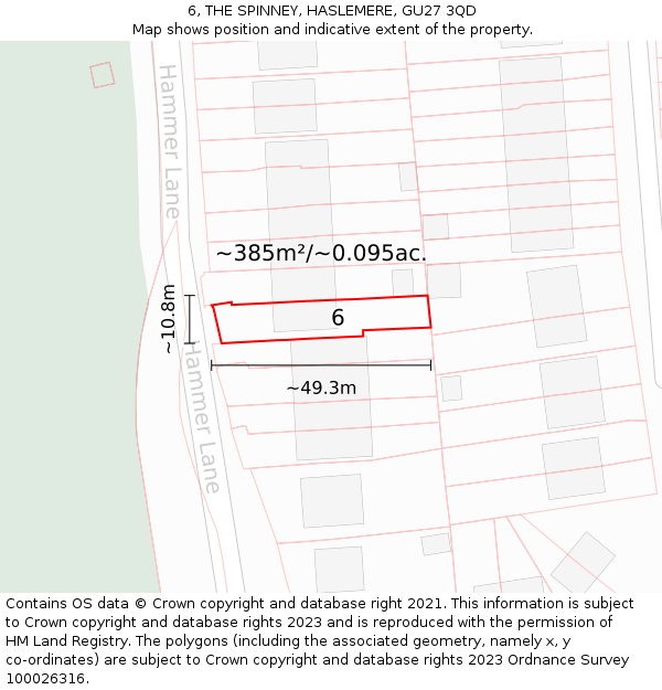 6, THE SPINNEY, HASLEMERE, GU27 3QD: Plot and title map