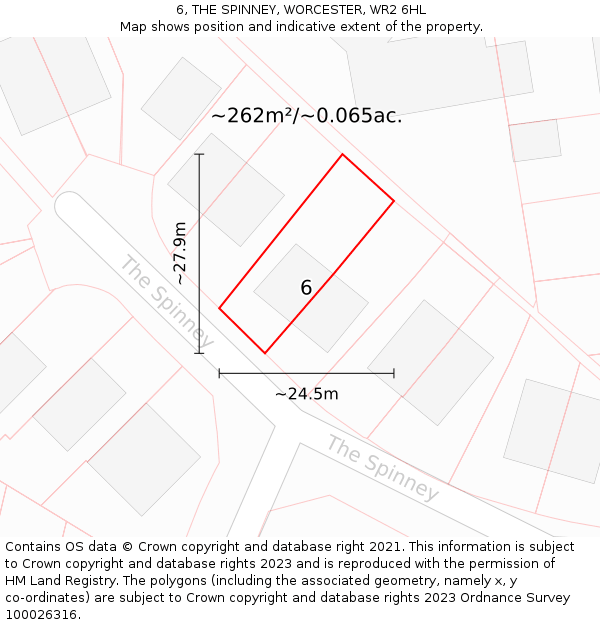 6, THE SPINNEY, WORCESTER, WR2 6HL: Plot and title map
