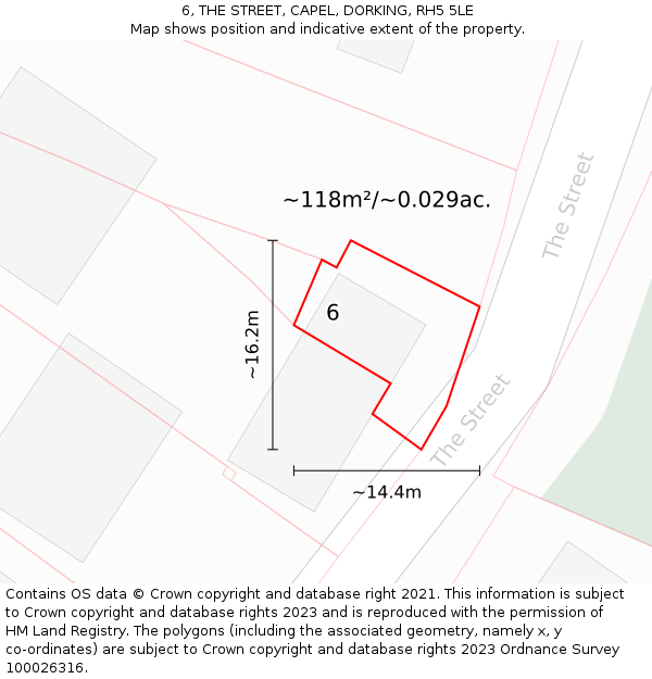 6, THE STREET, CAPEL, DORKING, RH5 5LE: Plot and title map