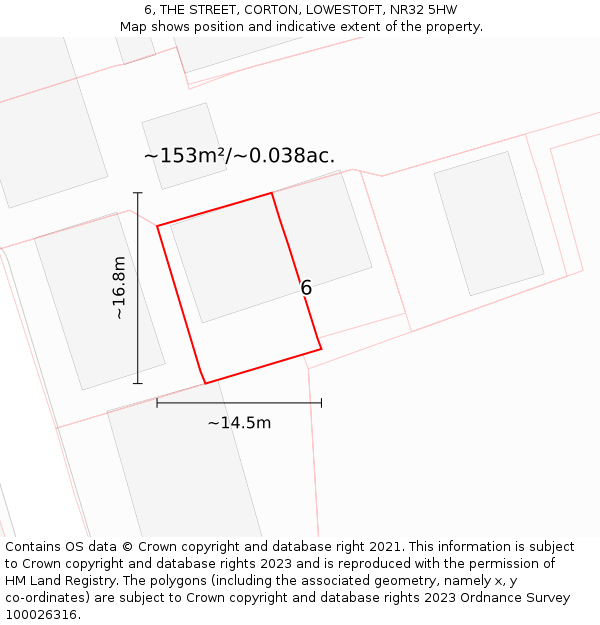 6, THE STREET, CORTON, LOWESTOFT, NR32 5HW: Plot and title map
