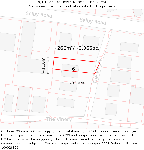 6, THE VINERY, HOWDEN, GOOLE, DN14 7GA: Plot and title map