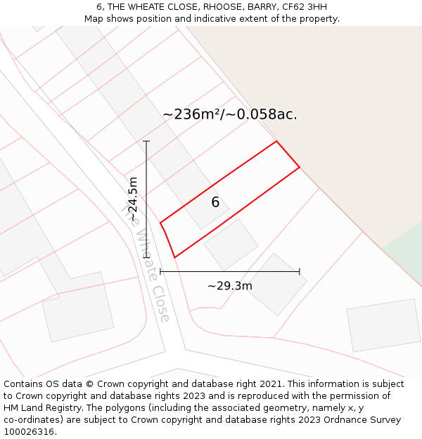 6, THE WHEATE CLOSE, RHOOSE, BARRY, CF62 3HH: Plot and title map