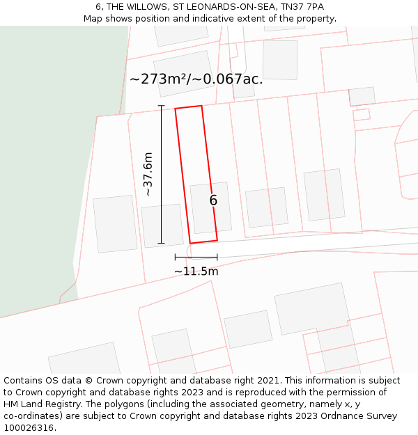 6, THE WILLOWS, ST LEONARDS-ON-SEA, TN37 7PA: Plot and title map