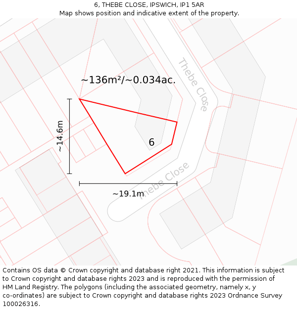 6, THEBE CLOSE, IPSWICH, IP1 5AR: Plot and title map