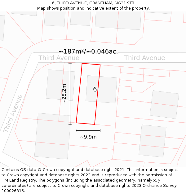 6, THIRD AVENUE, GRANTHAM, NG31 9TR: Plot and title map