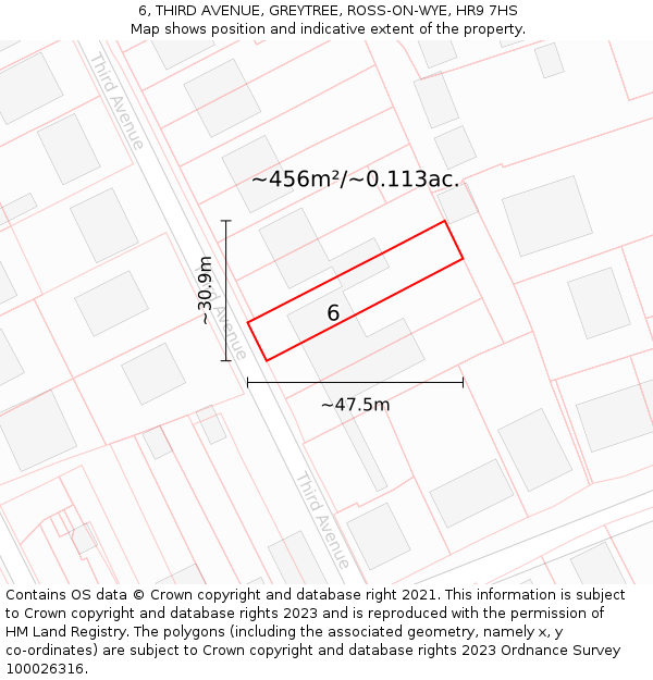 6, THIRD AVENUE, GREYTREE, ROSS-ON-WYE, HR9 7HS: Plot and title map