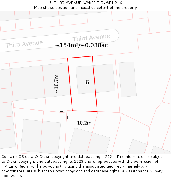 6, THIRD AVENUE, WAKEFIELD, WF1 2HX: Plot and title map