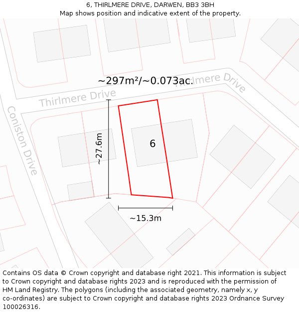 6, THIRLMERE DRIVE, DARWEN, BB3 3BH: Plot and title map