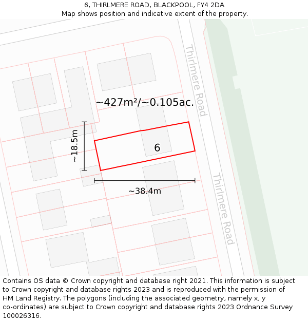 6, THIRLMERE ROAD, BLACKPOOL, FY4 2DA: Plot and title map