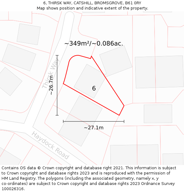6, THIRSK WAY, CATSHILL, BROMSGROVE, B61 0RY: Plot and title map