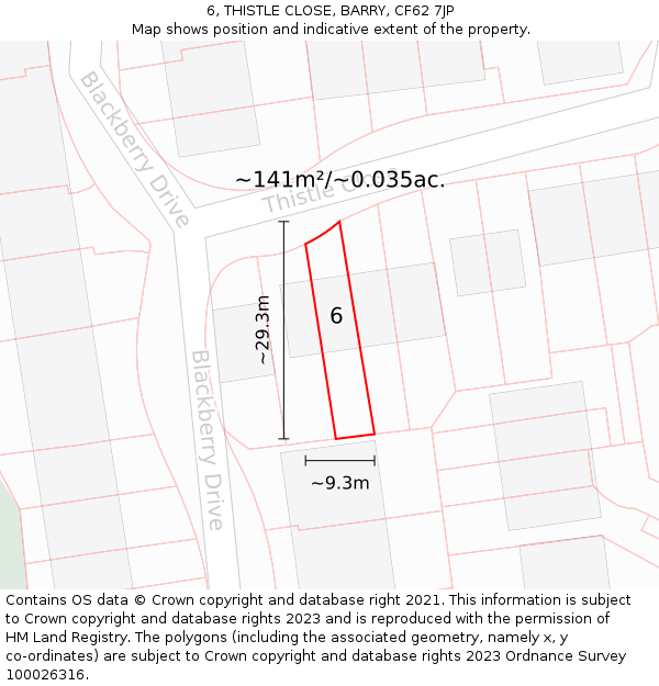 6, THISTLE CLOSE, BARRY, CF62 7JP: Plot and title map