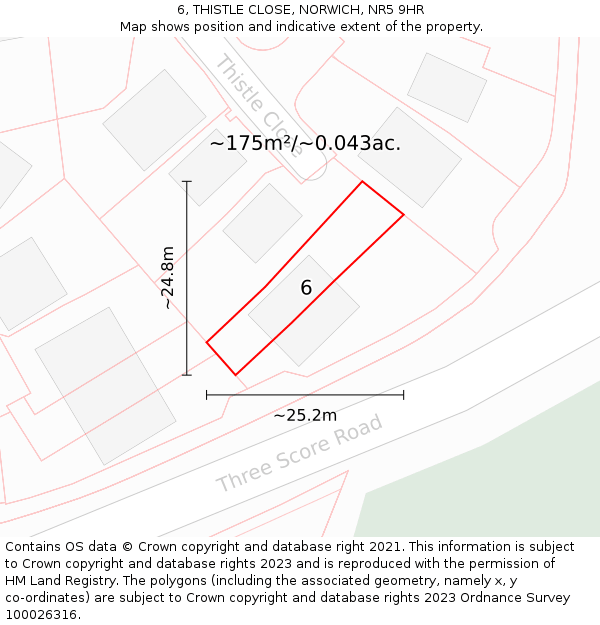 6, THISTLE CLOSE, NORWICH, NR5 9HR: Plot and title map