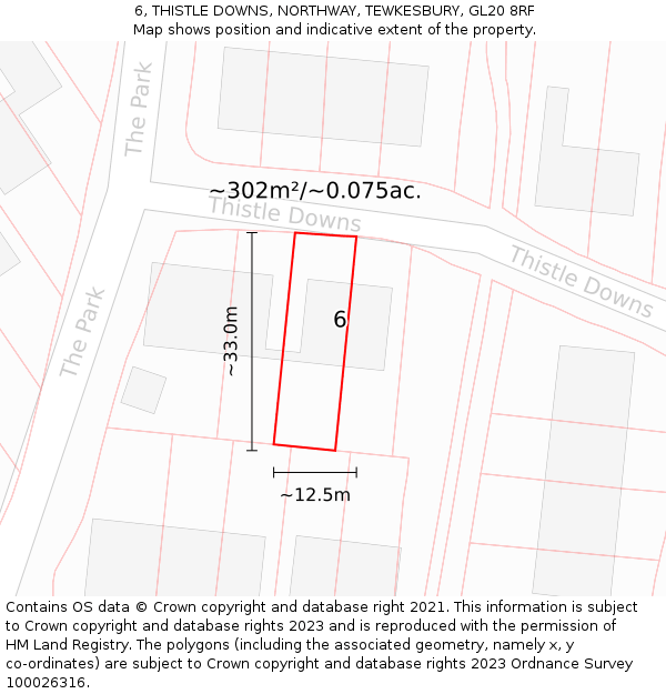 6, THISTLE DOWNS, NORTHWAY, TEWKESBURY, GL20 8RF: Plot and title map