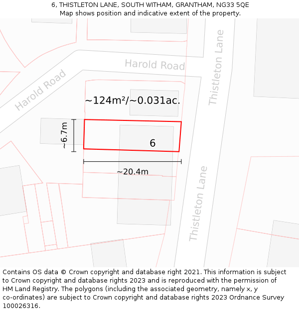 6, THISTLETON LANE, SOUTH WITHAM, GRANTHAM, NG33 5QE: Plot and title map