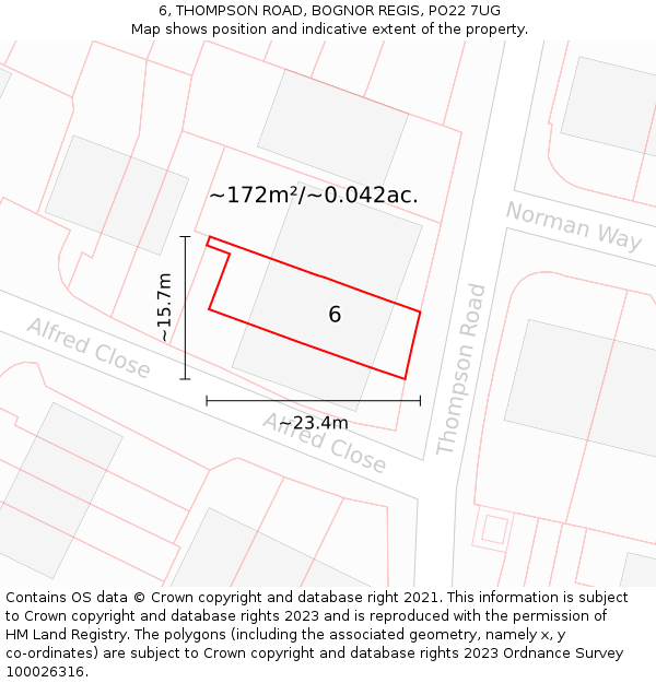 6, THOMPSON ROAD, BOGNOR REGIS, PO22 7UG: Plot and title map