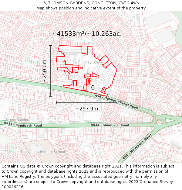6, THOMSON GARDENS, CONGLETON, CW12 4WN: Plot and title map