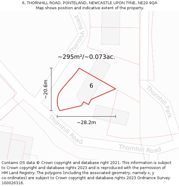 6, THORNHILL ROAD, PONTELAND, NEWCASTLE UPON TYNE, NE20 9QA: Plot and title map