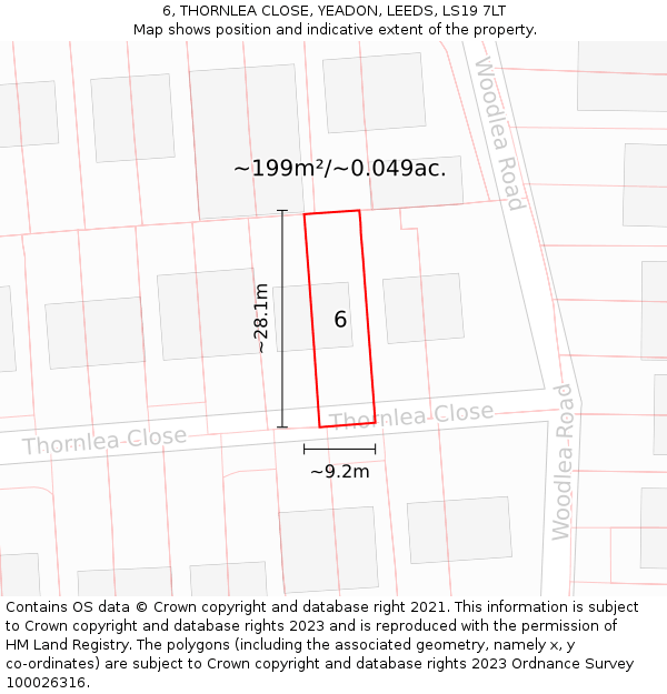 6, THORNLEA CLOSE, YEADON, LEEDS, LS19 7LT: Plot and title map