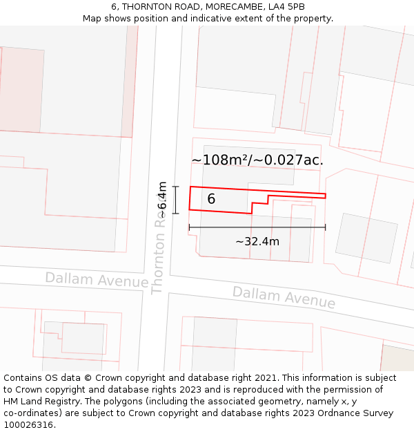 6, THORNTON ROAD, MORECAMBE, LA4 5PB: Plot and title map