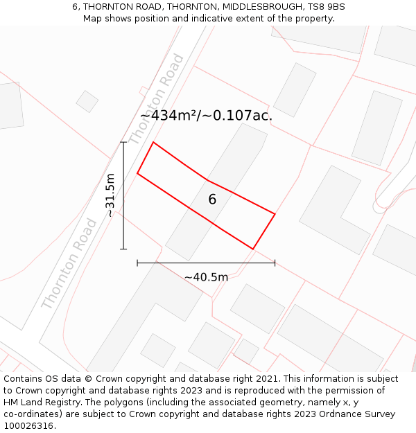 6, THORNTON ROAD, THORNTON, MIDDLESBROUGH, TS8 9BS: Plot and title map