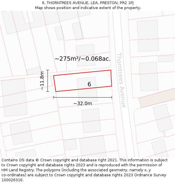 6, THORNTREES AVENUE, LEA, PRESTON, PR2 1PJ: Plot and title map